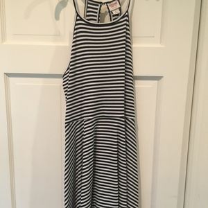 Black and White Striped Halter Dress